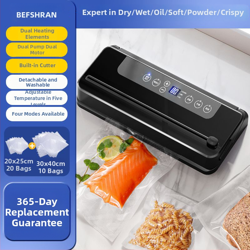 Plneautomatická domáca vákuová balička na potraviny (150W, 220V, 500–1000 ml, konštrukcia z nehrdzavejúcej ocele a plastu, model 02)