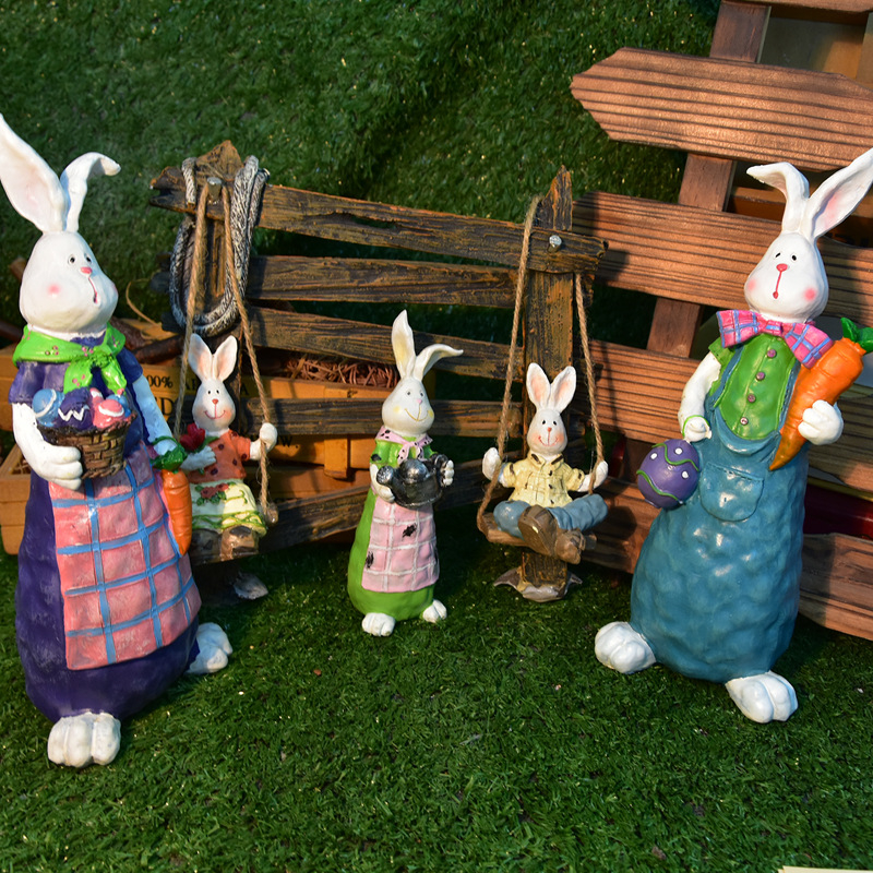 Figura zeca od smole za vrt, pastoralni stil, vanjska dekoracija