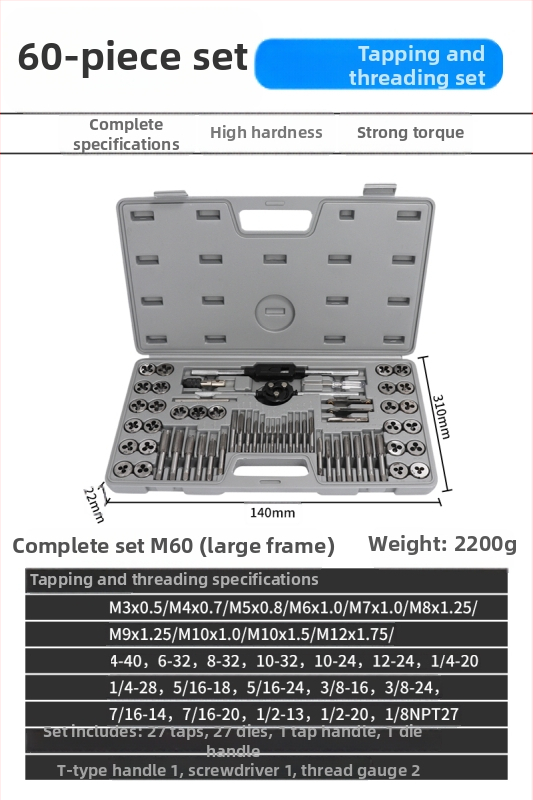 Ručni set za navoj s ručnim držačem alata i bitom – Ručni set za navoj, model F76THTMHH99S58, Marka Other, Preciznost Other