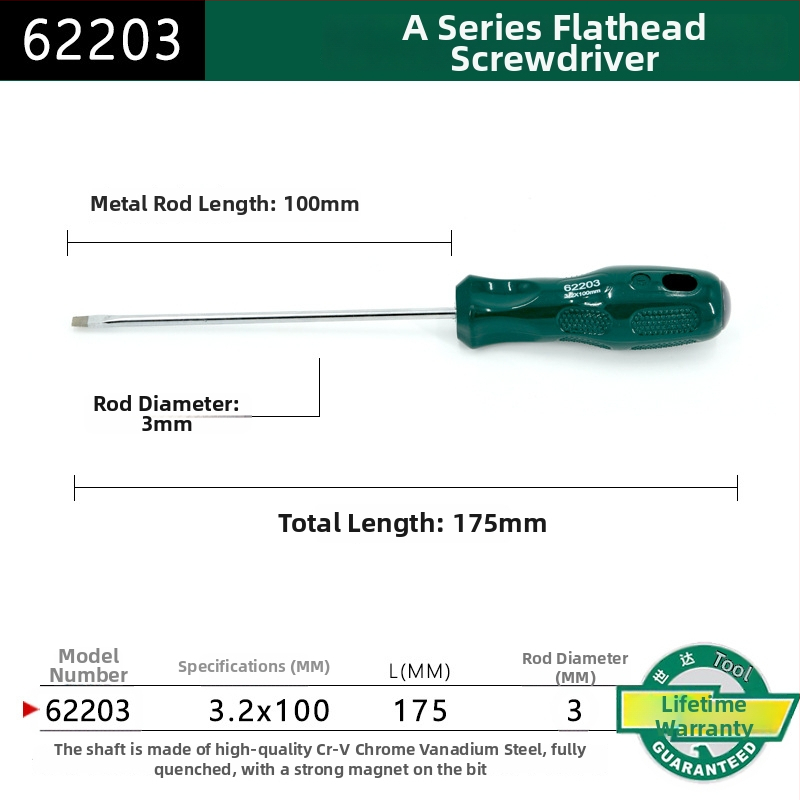 Plochý skrutkovač s plastovou rúčkou, séria A, model 62202-222, chróm-vanadová oceľ, silný magnet