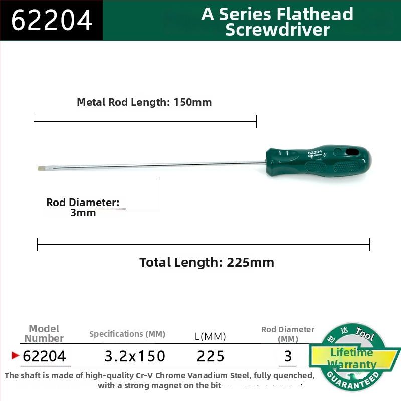 Plochý skrutkovač s plastovou rúčkou, séria A, model 62202-222, chróm-vanadová oceľ, silný magnet