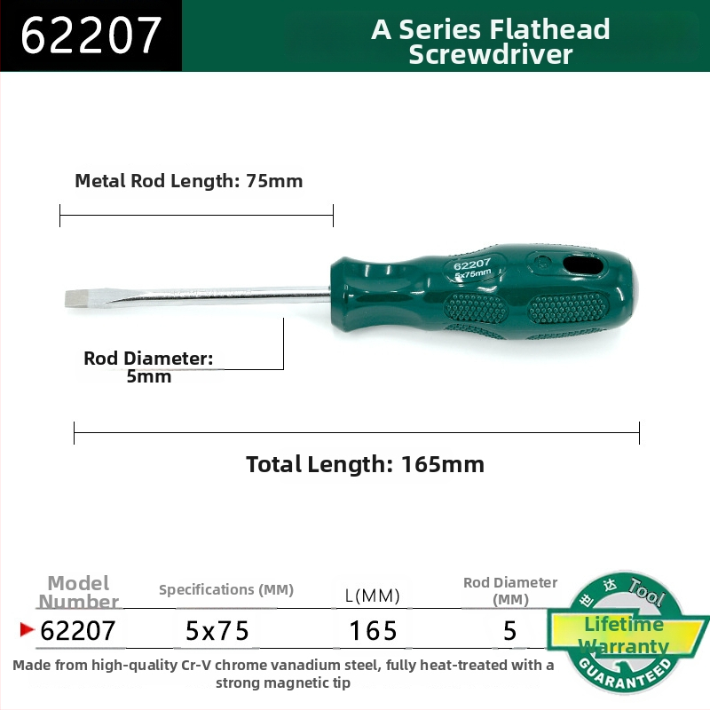 Plochý skrutkovač s plastovou rúčkou, séria A, model 62202-222, chróm-vanadová oceľ, silný magnet