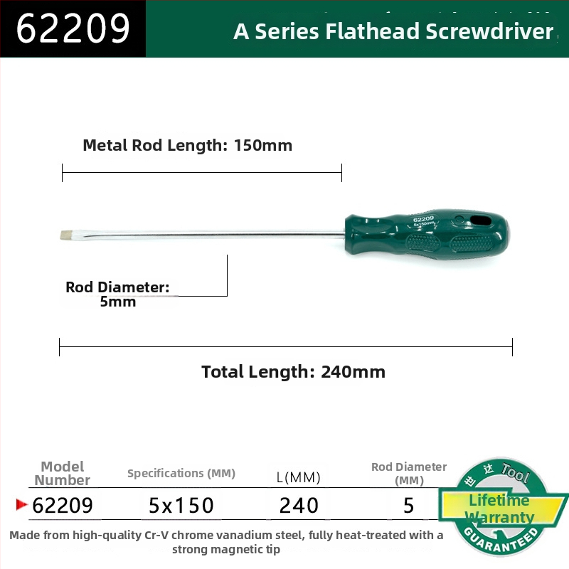 Plochý skrutkovač s plastovou rúčkou, séria A, model 62202-222, chróm-vanadová oceľ, silný magnet