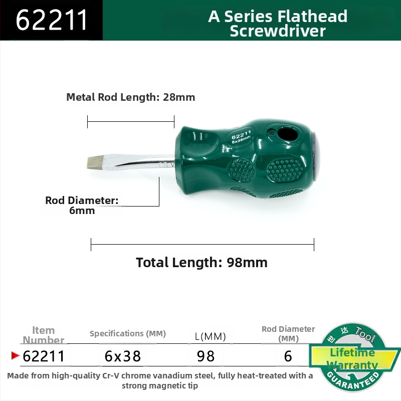 Plochý skrutkovač s plastovou rúčkou, séria A, model 62202-222, chróm-vanadová oceľ, silný magnet