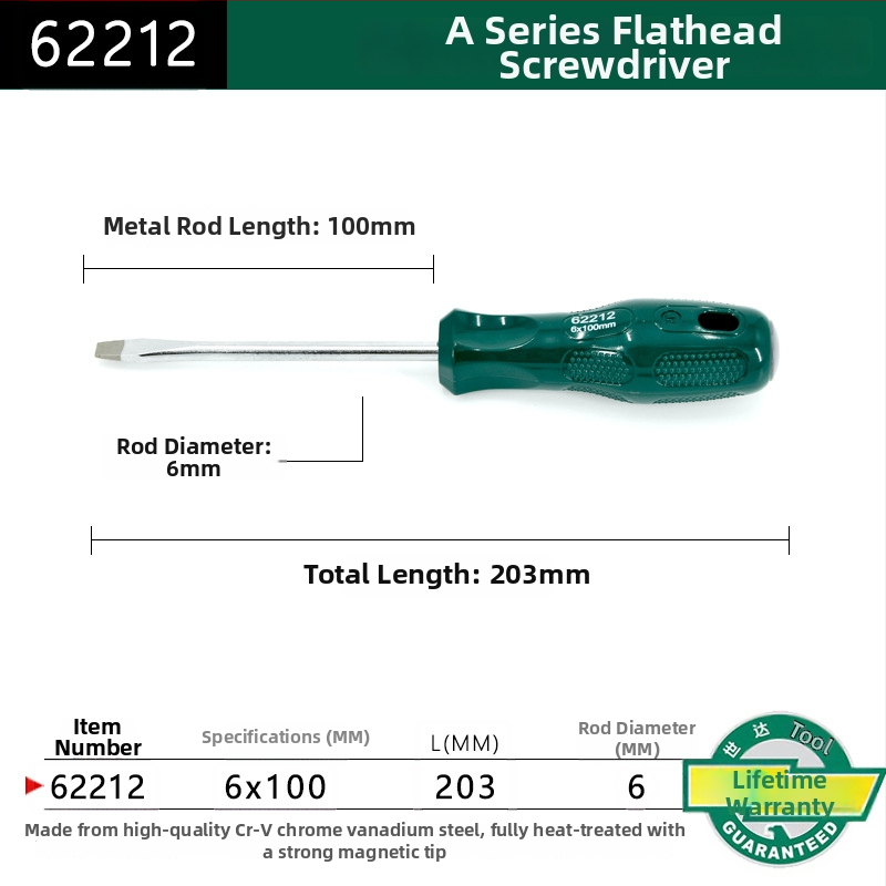 Plochý skrutkovač s plastovou rúčkou, séria A, model 62202-222, chróm-vanadová oceľ, silný magnet