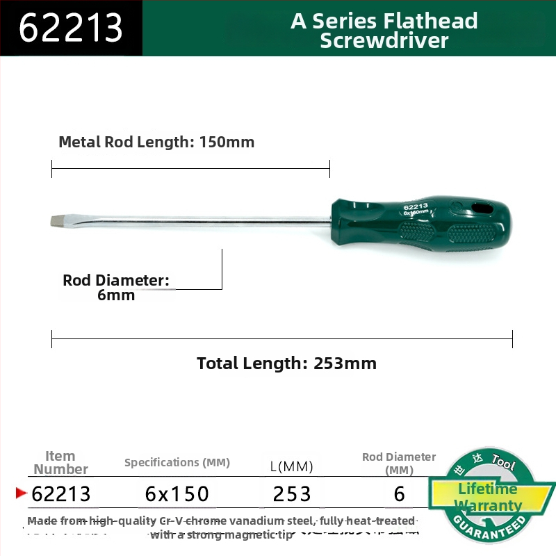 Plochý skrutkovač s plastovou rúčkou, séria A, model 62202-222, chróm-vanadová oceľ, silný magnet