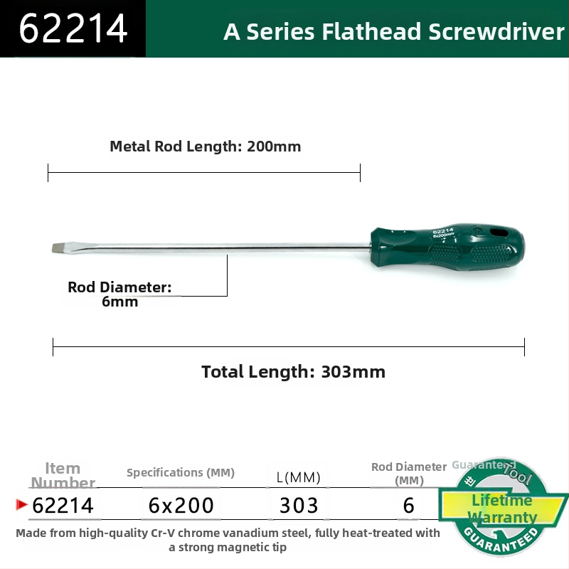 Plochý skrutkovač s plastovou rúčkou, séria A, model 62202-222, chróm-vanadová oceľ, silný magnet