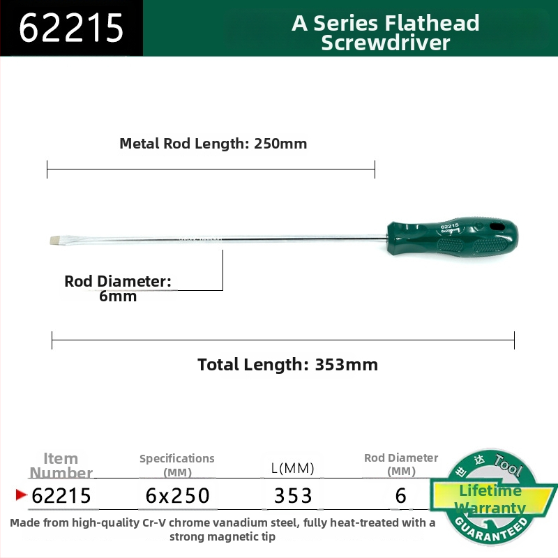 Plochý skrutkovač s plastovou rúčkou, séria A, model 62202-222, chróm-vanadová oceľ, silný magnet