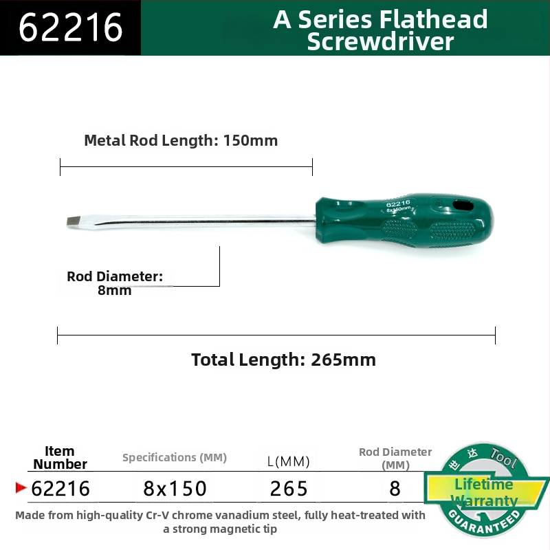 Plochý skrutkovač s plastovou rúčkou, séria A, model 62202-222, chróm-vanadová oceľ, silný magnet