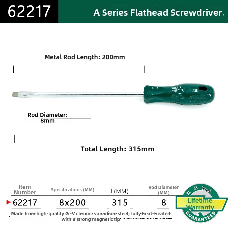 Plochý skrutkovač s plastovou rúčkou, séria A, model 62202-222, chróm-vanadová oceľ, silný magnet