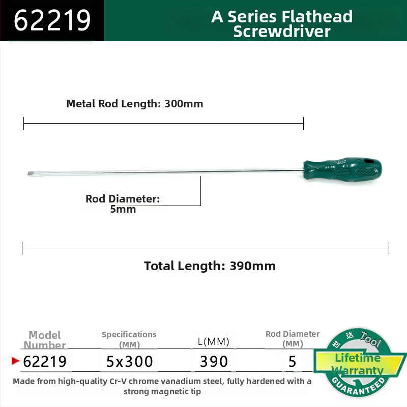 Plochý skrutkovač s plastovou rúčkou, séria A, model 62202-222, chróm-vanadová oceľ, silný magnet