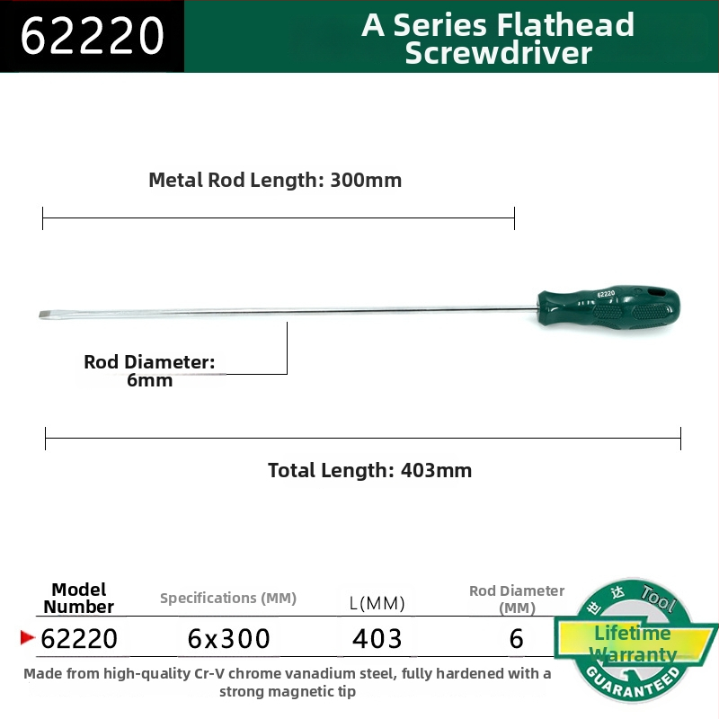 Plochý skrutkovač s plastovou rúčkou, séria A, model 62202-222, chróm-vanadová oceľ, silný magnet