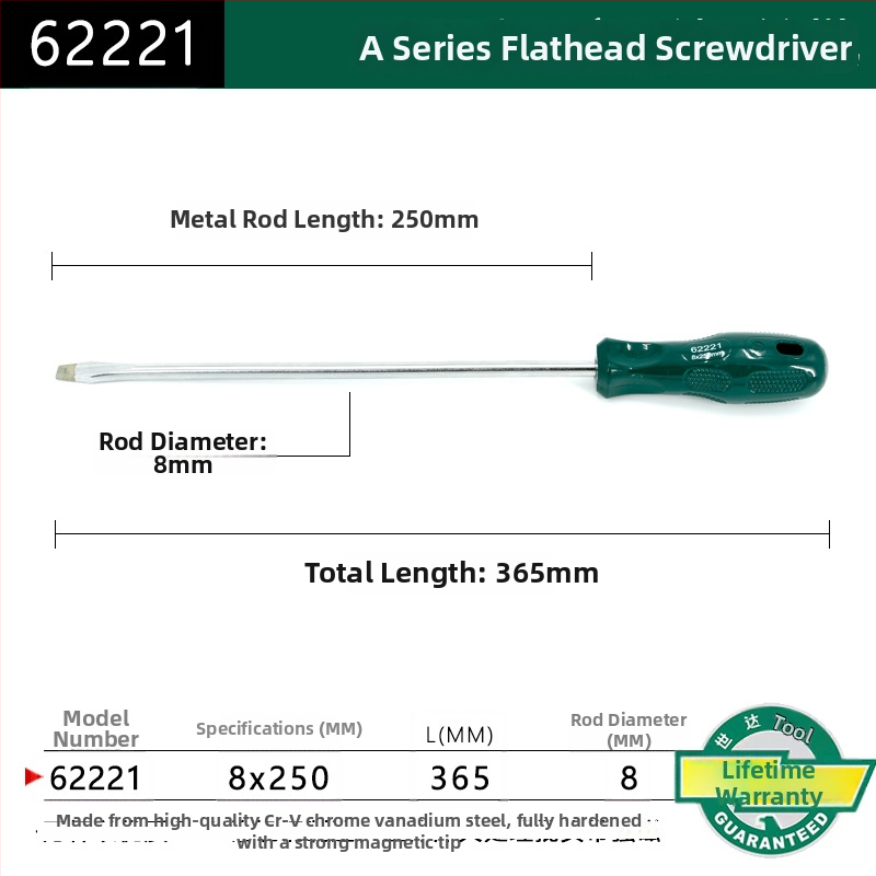 Plochý skrutkovač s plastovou rúčkou, séria A, model 62202-222, chróm-vanadová oceľ, silný magnet