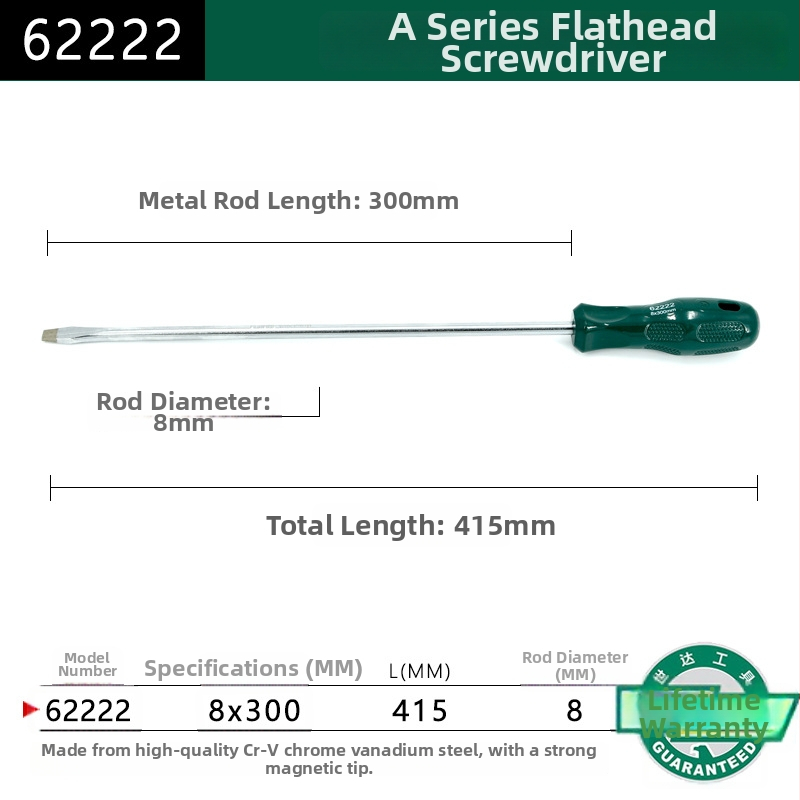 Plochý skrutkovač s plastovou rúčkou, séria A, model 62202-222, chróm-vanadová oceľ, silný magnet