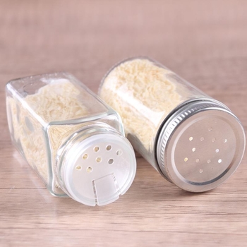 Τετράγωνο γυάλινο μπουκαλάκι για καρυκεύματα, διανομή στερεών καρυκευμάτων, διαφανές γυαλί, δυνατότητα εκτύπωσης λογότυπου