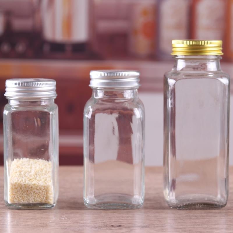 Τετράγωνο γυάλινο μπουκαλάκι για καρυκεύματα, διανομή στερεών καρυκευμάτων, διαφανές γυαλί, δυνατότητα εκτύπωσης λογότυπου