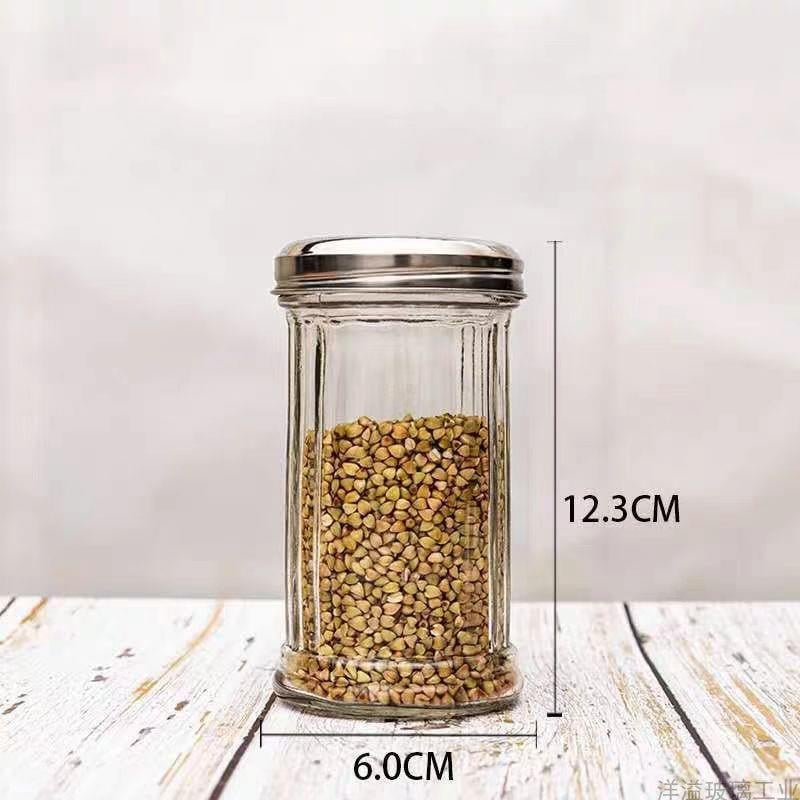 Τετράγωνο γυάλινο μπουκαλάκι για καρυκεύματα, διανομή στερεών καρυκευμάτων, διαφανές γυαλί, δυνατότητα εκτύπωσης λογότυπου