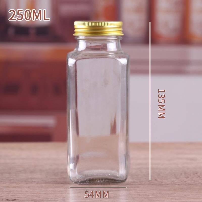 Τετράγωνο γυάλινο μπουκαλάκι για καρυκεύματα, διανομή στερεών καρυκευμάτων, διαφανές γυαλί, δυνατότητα εκτύπωσης λογότυπου