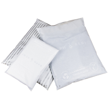 Egyedi PLA biodegradábilis ruházati csomagoló taszka, téglalap alakú, öntapadós zárás, vízálló, zárási hossz 1 cm, termékkód ZG 240523