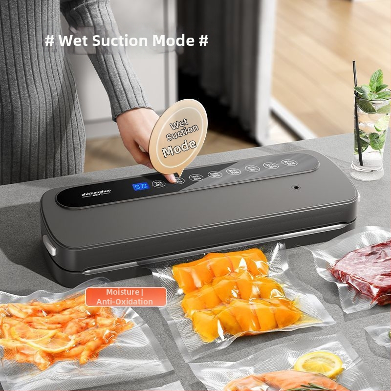 Domáce vákuové baliace zariadenie na potraviny, mokré–suché dvojité použitie, plastové uzatváranie