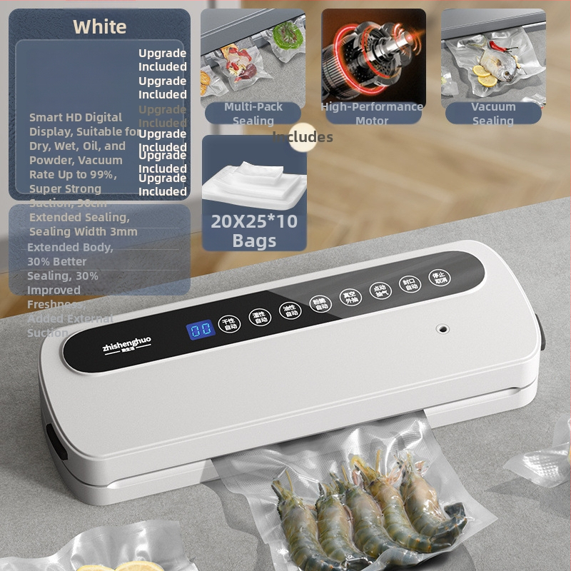 Domáce vákuové baliace zariadenie na potraviny, mokré–suché dvojité použitie, plastové uzatváranie