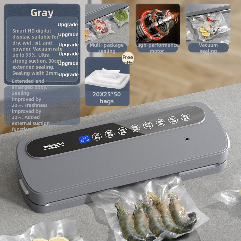 Domáce vákuové baliace zariadenie na potraviny, mokré–suché dvojité použitie, plastové uzatváranie