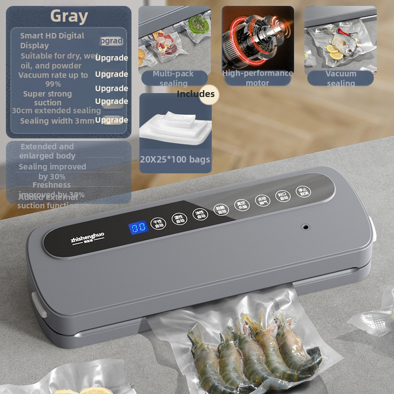 Domáce vákuové baliace zariadenie na potraviny, mokré–suché dvojité použitie, plastové uzatváranie