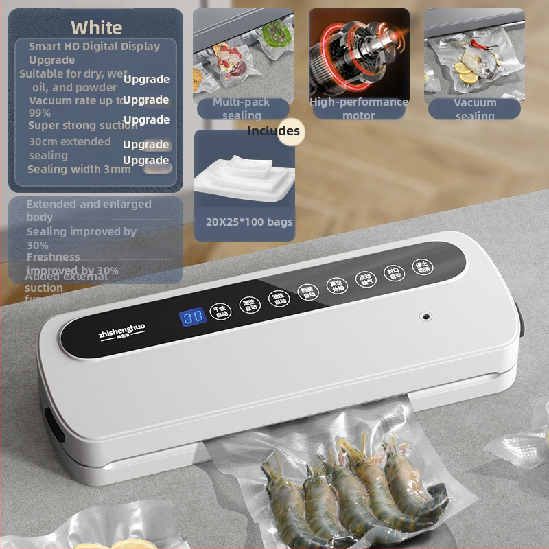 Domáce vákuové baliace zariadenie na potraviny, mokré–suché dvojité použitie, plastové uzatváranie