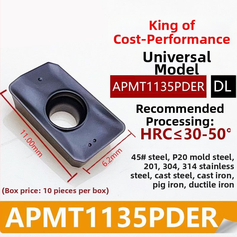 CNC фрезова пластина APMT1135/1604 – бърз подачен ход, закалена, радиус на заобляне R0.8, за неръждаема стомана и чугун