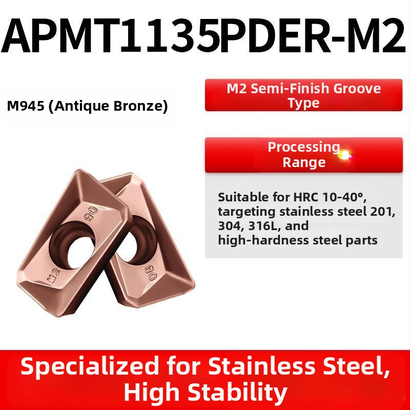 CNC фрезова пластина APMT1135/1604 – бърз подачен ход, закалена, радиус на заобляне R0.8, за неръждаема стомана и чугун