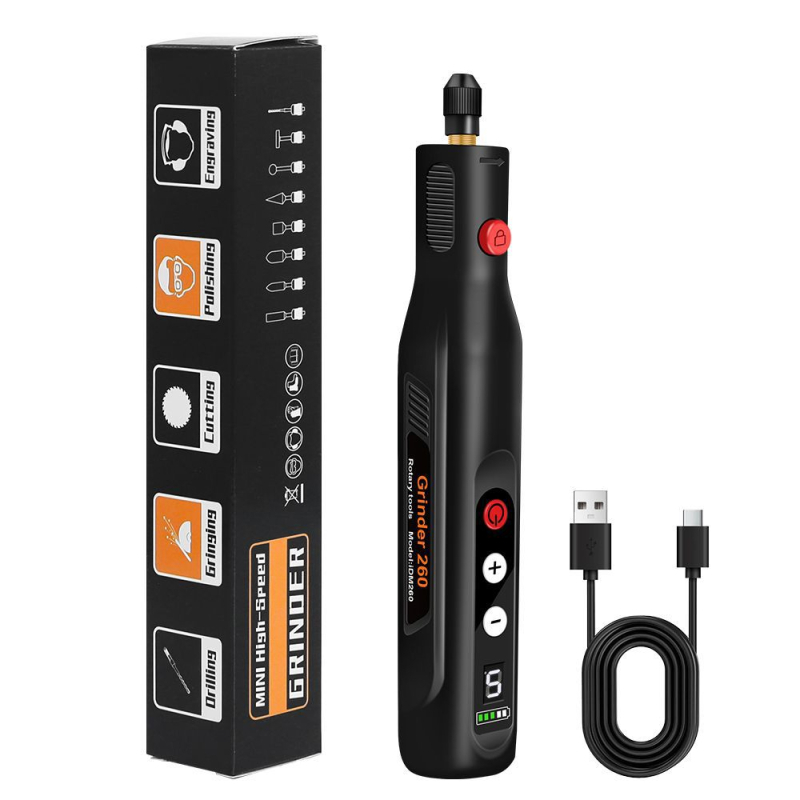 Mini ručni električni brus sa pet brzina, LED prsten svjetla, USB podatkovni kabel, punjiva Li-ion baterija 3,7–5V (2000mAh)