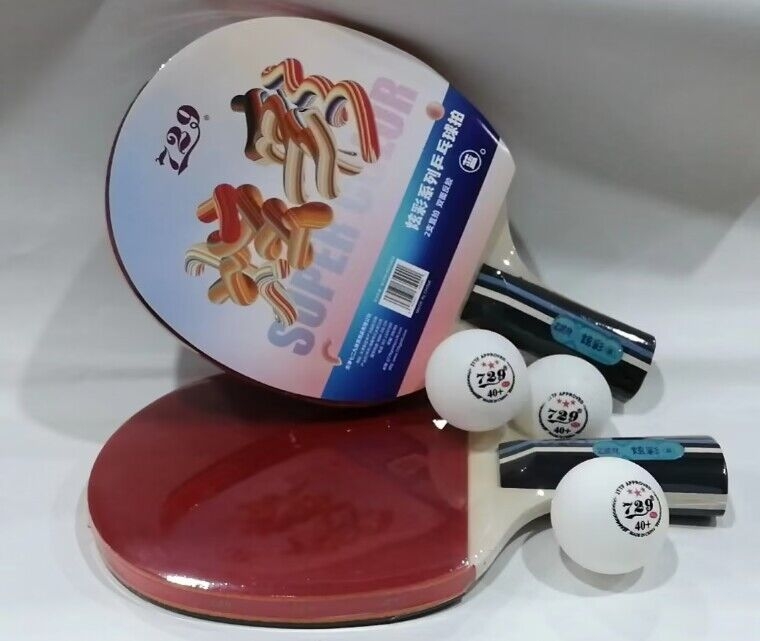 Stolni tenis reket 729 – set od 2 reketa i 3 lopte, ploča od čistog drveta, reverzna guma, držanje shakehand