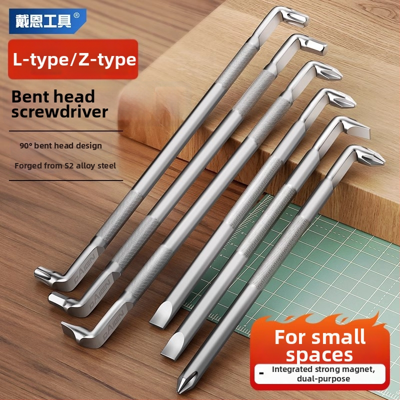 Dane uholový skrutkovač, magnetický, Z- a L-tvar, s krížovým (Phillips) a šesťuholníkovým (Allen) bitom, 90° ohyb, Cr-V oceľ