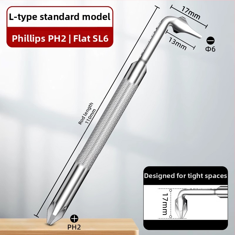 Dane uholový skrutkovač, magnetický, Z- a L-tvar, s krížovým (Phillips) a šesťuholníkovým (Allen) bitom, 90° ohyb, Cr-V oceľ