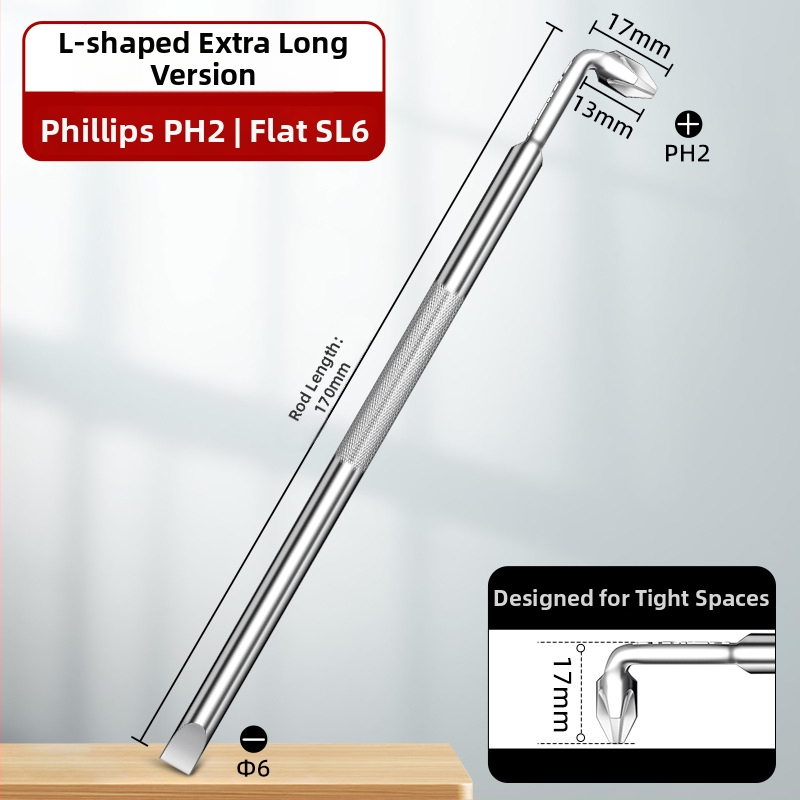 Dane uholový skrutkovač, magnetický, Z- a L-tvar, s krížovým (Phillips) a šesťuholníkovým (Allen) bitom, 90° ohyb, Cr-V oceľ