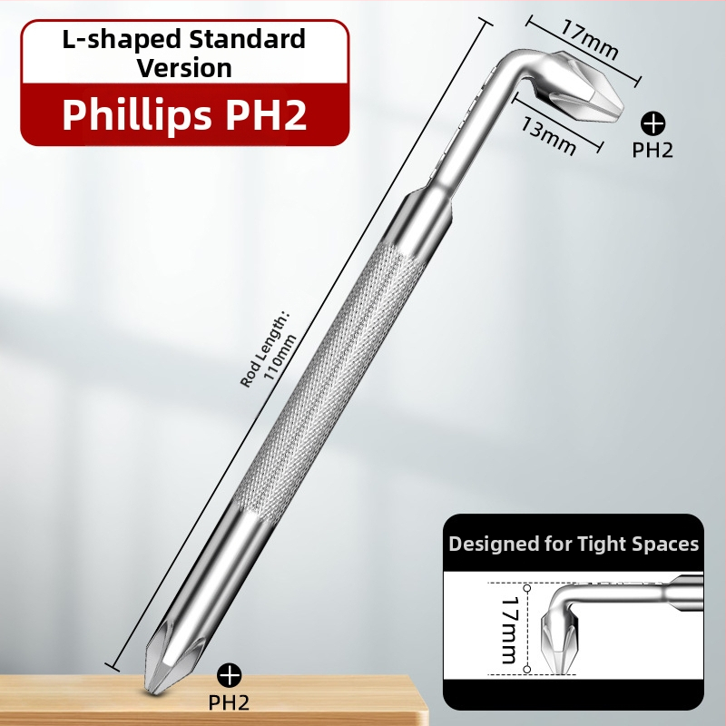 Dane uholový skrutkovač, magnetický, Z- a L-tvar, s krížovým (Phillips) a šesťuholníkovým (Allen) bitom, 90° ohyb, Cr-V oceľ