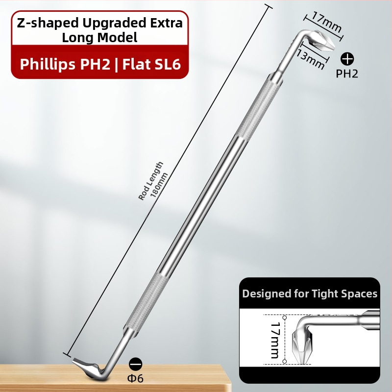 Dane uholový skrutkovač, magnetický, Z- a L-tvar, s krížovým (Phillips) a šesťuholníkovým (Allen) bitom, 90° ohyb, Cr-V oceľ