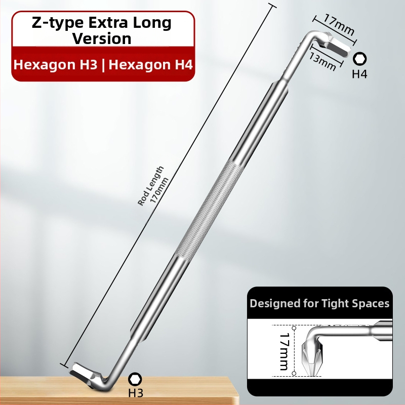 Dane uholový skrutkovač, magnetický, Z- a L-tvar, s krížovým (Phillips) a šesťuholníkovým (Allen) bitom, 90° ohyb, Cr-V oceľ