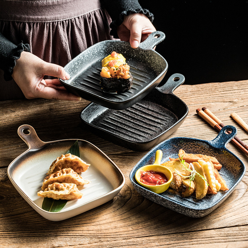Keramički pleh za pečenje s ručkom – mikrovalna sigurnost, japanski stil, završna obrada s pod-glazurom