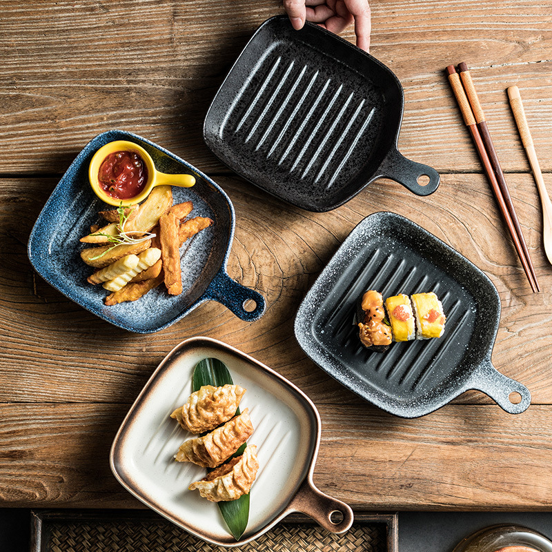 Keramički pleh za pečenje s ručkom – mikrovalna sigurnost, japanski stil, završna obrada s pod-glazurom