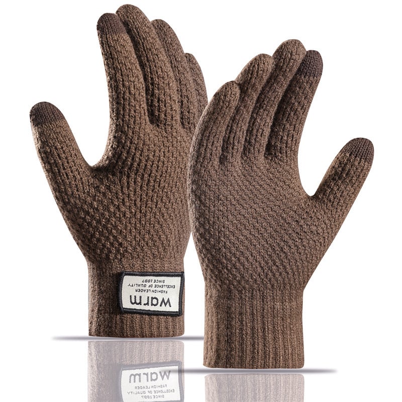 Χοντρά ανδρικά γάντια φθινοπώρου-χειμώνα, ιδανικά για ποδηλασία και μαθητές, ζεστά και άνετα, πλεκτά μάλλινα γάντια με επένδυση από φλις, για πέντε δάχτυλα, συμβατά με οθόνη αφής.