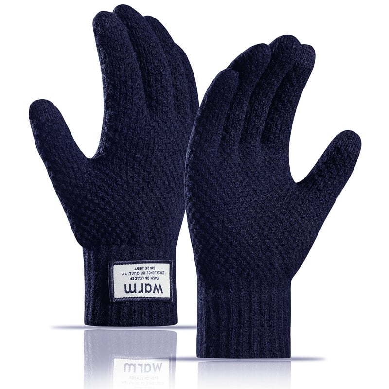 Χοντρά ανδρικά γάντια φθινοπώρου-χειμώνα, ιδανικά για ποδηλασία και μαθητές, ζεστά και άνετα, πλεκτά μάλλινα γάντια με επένδυση από φλις, για πέντε δάχτυλα, συμβατά με οθόνη αφής.