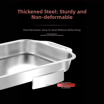 Rozsdamentes acél grill serpenyő fedővel, négyzet alakú, elektrolízis felületű, mikró kompatibilis, logó nyomtatás és testreszabás elérhető