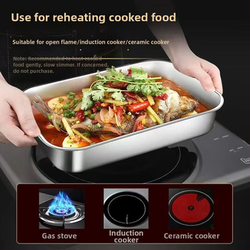 Rozsdamentes acél grill serpenyő fedővel, négyzet alakú, elektrolízis felületű, mikró kompatibilis, logó nyomtatás és testreszabás elérhető