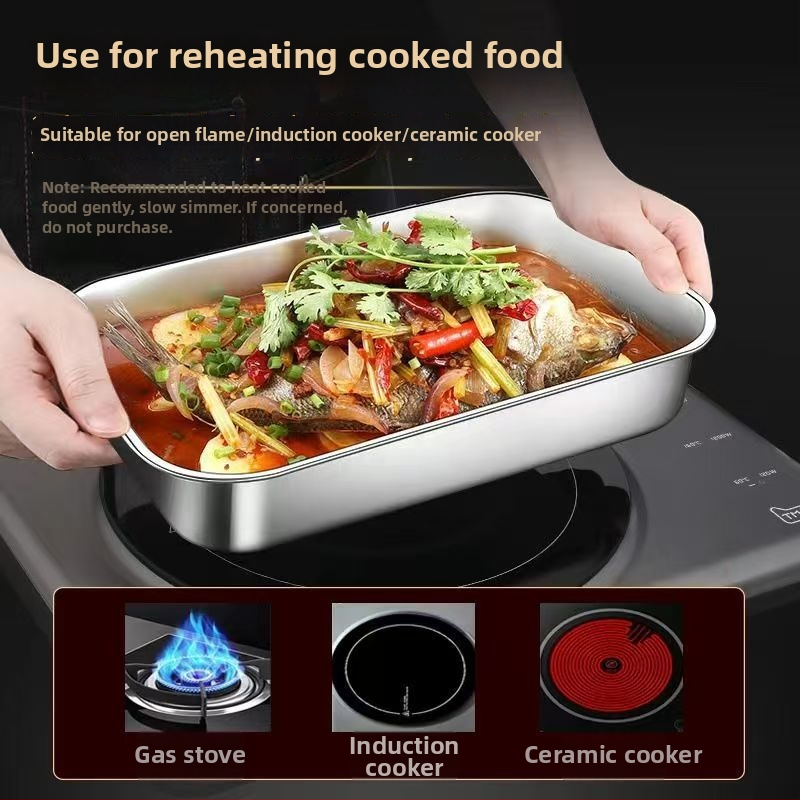 Rozsdamentes acél grill serpenyő fedővel, négyzet alakú, elektrolízis felületű, mikró kompatibilis, logó nyomtatás és testreszabás elérhető