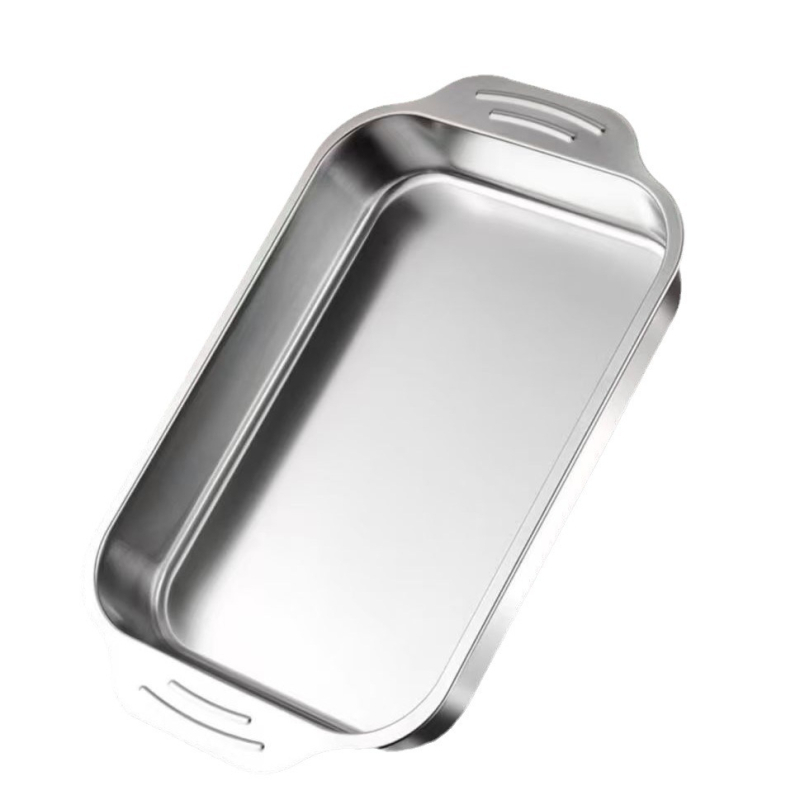 Rozsdamentes acél grill serpenyő fedővel, négyzet alakú, elektrolízis felületű, mikró kompatibilis, logó nyomtatás és testreszabás elérhető