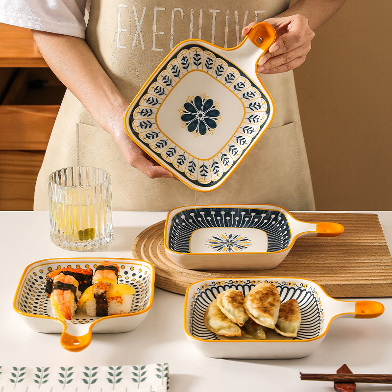Keramički set tanjura i zdjela, nepravilnog oblika, japanskog stila, moderan minimalistički završetak glazirane površine, pogodna za mikrovalnu pećnicu
