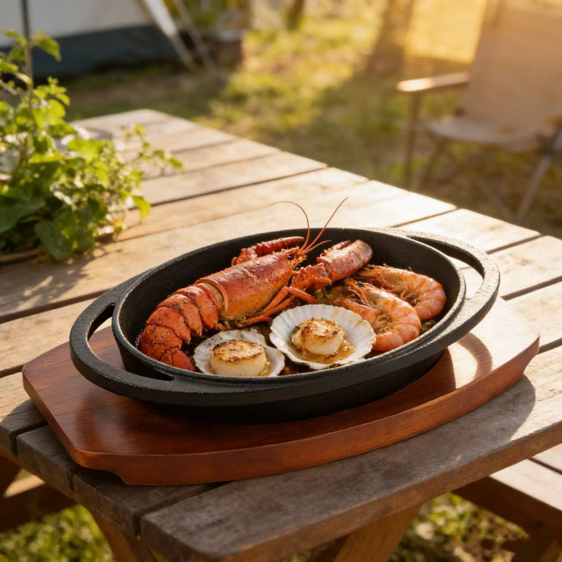 Shuanghang tigaie ovală din fontă – grătar/prăjit, stil Teppanyaki, menținerea căldurii