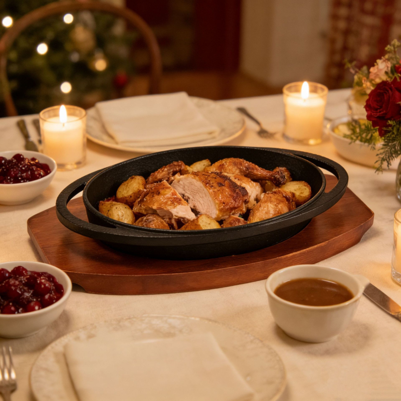 Shuanghang tigaie ovală din fontă – grătar/prăjit, stil Teppanyaki, menținerea căldurii