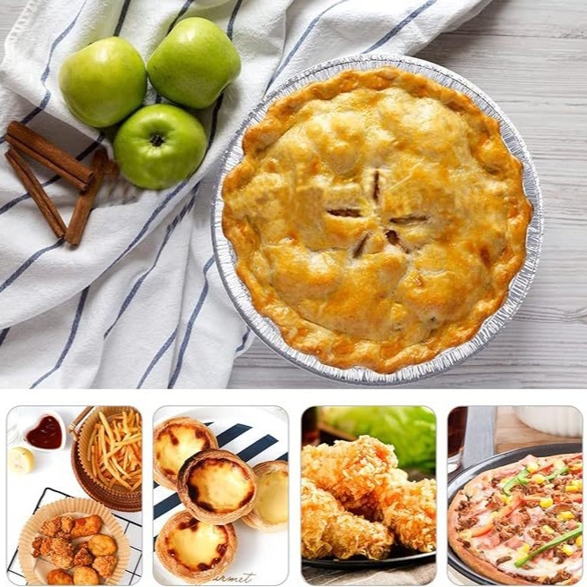 Тава от алуминиево фолио за фритюрник с въздух, кръгла, еднократна, алуминиево фолио с хранително качество, подходяща за микровълнова, с отпечатано лого, персонализируема, пакет от 1000 броя